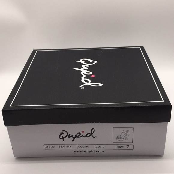 Qupid Woman’s Red Pumps Platform Heels Open Toe Real Rabbit Fur Pom Poms Size 7 - Picture 10 of 16